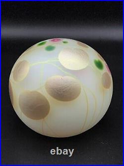 Signed 1980 Lundberg Studios Salazar Butterfly Art Glass Iridescent Paperweight