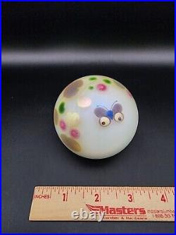 Signed 1980 Lundberg Studios Salazar Butterfly Art Glass Iridescent Paperweight