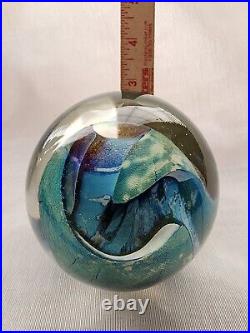 Signed 1986 Robert Eickholt Iridescent Blue/green 3.5 Art Glass Paperweight Exc