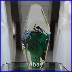 Signed 1991 Sterno-Glasshouse Obelisk Paperweight WOA 9272 Blue & Green 5T EUC