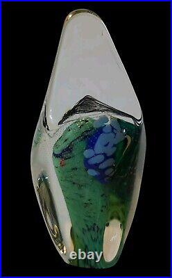 Signed 1991 Sterno-Glasshouse Obelisk Paperweight WOA 9272 Blue & Green 5T EUC