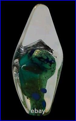 Signed 1991 Sterno-Glasshouse Obelisk Paperweight WOA 9272 Blue & Green 5T EUC