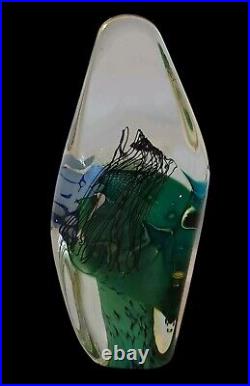 Signed 1991 Sterno-Glasshouse Obelisk Paperweight WOA 9272 Blue & Green 5T EUC