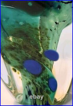 Signed 1991 Sterno-Glasshouse Obelisk Paperweight WOA 9272 Blue & Green 5T EUC