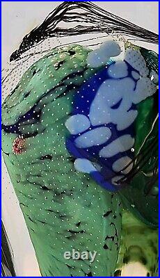 Signed 1991 Sterno-Glasshouse Obelisk Paperweight WOA 9272 Blue & Green 5T EUC