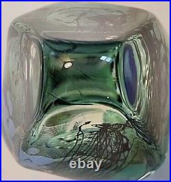 Signed 1991 Sterno-Glasshouse Obelisk Paperweight WOA 9272 Blue & Green 5T EUC