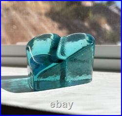 Signed Aqua Fire And Light Heart Paperweight (large)