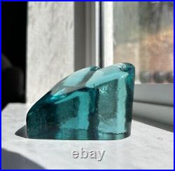 Signed Aqua Fire And Light Heart Paperweight (large)