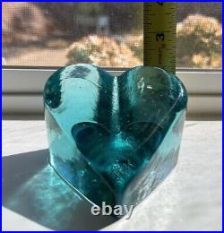 Signed Aqua Fire And Light Heart Paperweight (large)