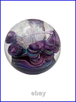 Signed Carmen D'Aquila Multi Color Purple Dichroic Art Glass Paperweight #B-621