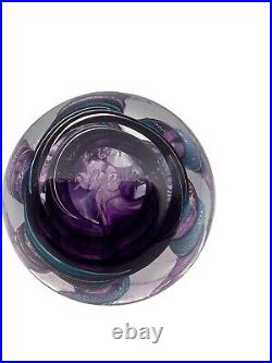 Signed Carmen D'Aquila Multi Color Purple Dichroic Art Glass Paperweight #B-621
