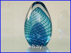 Signed & Dated Studio Art Glass Pulled Feather Swirls Paperweight Blue Purple 4
