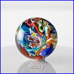 Signed Doug Sweet Dichroic Millefiori Studio Art Glass 1.55 Marble Paperweight