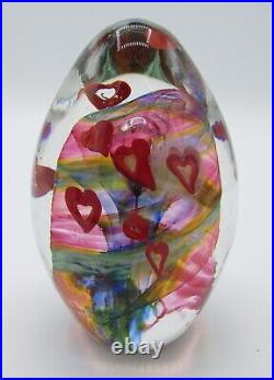 Signed Eric Rubinstein Art Glass Paperweight/Sculpture with Hearts 1337