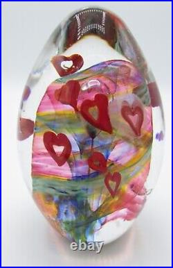 Signed Eric Rubinstein Art Glass Paperweight/Sculpture with Hearts 1337