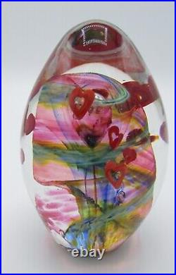 Signed Eric Rubinstein Art Glass Paperweight/Sculpture with Hearts 1337