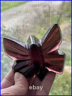 Signed Fire & Light Glass Purple Plum Color Butterfly Paperweight