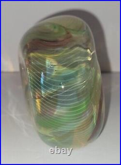 Signed Irving Slotchiver Fumed Art Glass Paperweight/Sculpture 1471