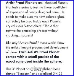 Signed Josh SIMPSON Art Glass Inhabited Planet Paperweight 3 ARTIST PROOF rare