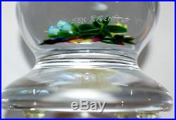 Signed Ken Rosenfeld Pedestal Art Glass Paperweight Floral Bouquet