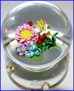 Signed Ken Rosenfeld Pedestal Art Glass Paperweight Floral Bouquet
