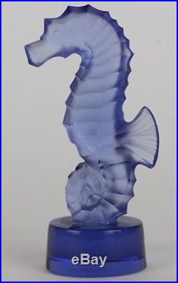 Signed Lalique France Crystal Purple Seahorse Art Glass Paperweight Figurine BEH