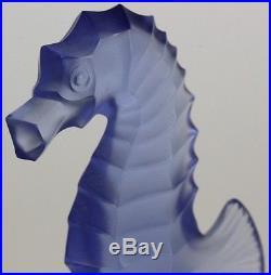 Signed Lalique France Crystal Purple Seahorse Art Glass Paperweight Figurine BEH
