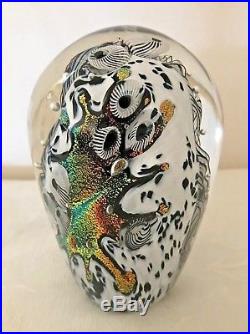 Signed Lindsay Art Glass Lava and Snow Adventures Dome Blown Glass Paperweight