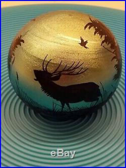 Signed Lubomir Richter Orient & Flume Glass Paperweight Moose Eagle Pheasant