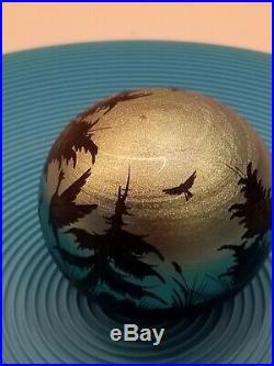 Signed Lubomir Richter Orient & Flume Glass Paperweight Moose Eagle Pheasant