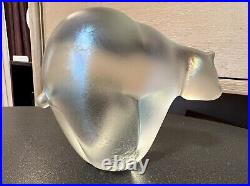 Signed ORIENT & FLUME Art Glass Iridescent POLAR BEAR Figurine Paperweight EXC++