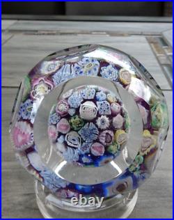 Signed Pairpoint Art Glass Assorted Millefiori Faceted Paperweight COS