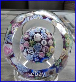 Signed Pairpoint Art Glass Assorted Millefiori Faceted Paperweight COS