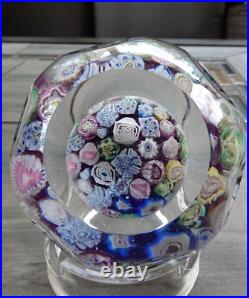 Signed Pairpoint Art Glass Assorted Millefiori Faceted Paperweight COS