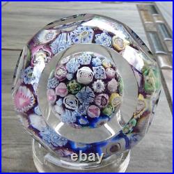 Signed Pairpoint Art Glass Assorted Millefiori Faceted Paperweight COS