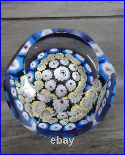 Signed Pairpoint Art Glass Concentric Millefiori Faceted Paperweight COS