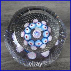 Signed Pairpoint Art Glass Concentric Millefiori Fancy Faceted Paperweight COS
