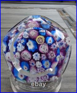 Signed Pairpoint Glass Clichy Lutz Rose Style Millefiori Faceted Paperweight COS