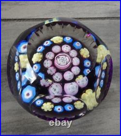 Signed Pairpoint Glass Clichy Lutz Rose Style Millefiori Faceted Paperweight COS