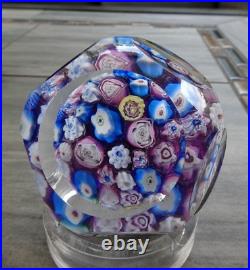 Signed Pairpoint Glass Clichy Lutz Rose Style Millefiori Faceted Paperweight COS