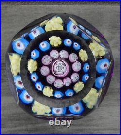 Signed Pairpoint Glass Clichy Lutz Rose Style Millefiori Faceted Paperweight COS