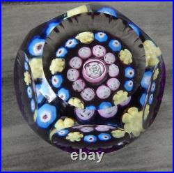 Signed Pairpoint Glass Clichy Lutz Rose Style Millefiori Faceted Paperweight COS