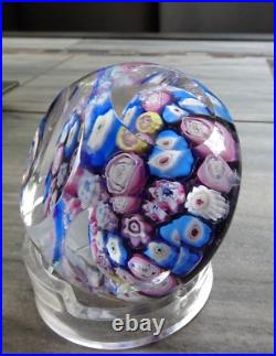 Signed Pairpoint Glass Clichy Lutz Rose Style Millefiori Faceted Paperweight COS