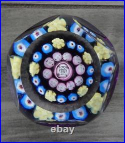 Signed Pairpoint Glass Clichy Lutz Rose Style Millefiori Faceted Paperweight COS