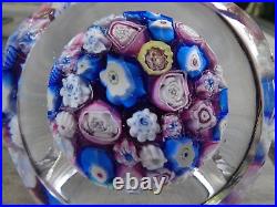 Signed Pairpoint Glass Clichy Lutz Rose Style Millefiori Faceted Paperweight COS