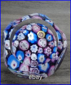 Signed Pairpoint Glass Clichy Lutz Rose Style Millefiori Faceted Paperweight COS