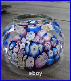 Signed Pairpoint Glass Clichy Lutz Rose Style Millefiori Faceted Paperweight COS