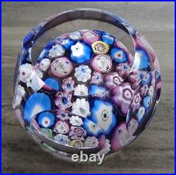 Signed Pairpoint Glass Clichy Lutz Rose Style Millefiori Faceted Paperweight COS