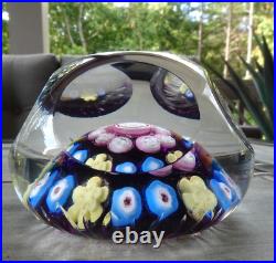 Signed Pairpoint Glass Clichy Lutz Rose Style Millefiori Faceted Paperweight COS