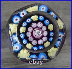 Signed Pairpoint Glass Clichy Lutz Rose Style Millefiori Faceted Paperweight COS